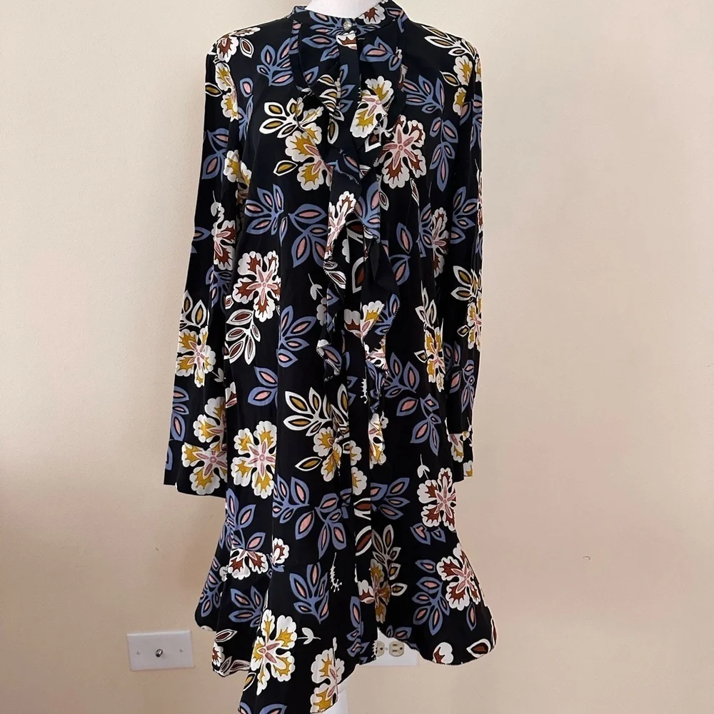 TORY BURCH Floral Jane Black Hopewell Bohemian Shirtdress